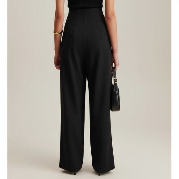 Black Gold Button Detail – High-Waist Wide-Leg Pants – Size XL (12) - Picture 8 of 8